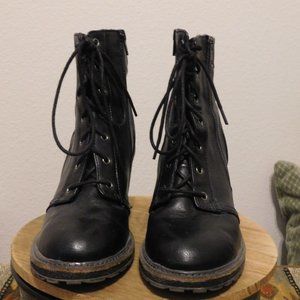 White Mountain Black Combat Bootie boot Block Heel zip